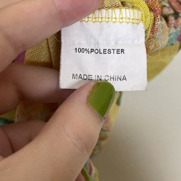 Vtg Yellow Colorful Sheer Mesh Flower Paisley Graphic Baby T Shirt Y2K Fairy M - Picture 7 of 9